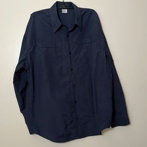 Men’s (Unisex) Navy Button Down Front Cotton/Nylon Blend Shirt, Adult Size XL